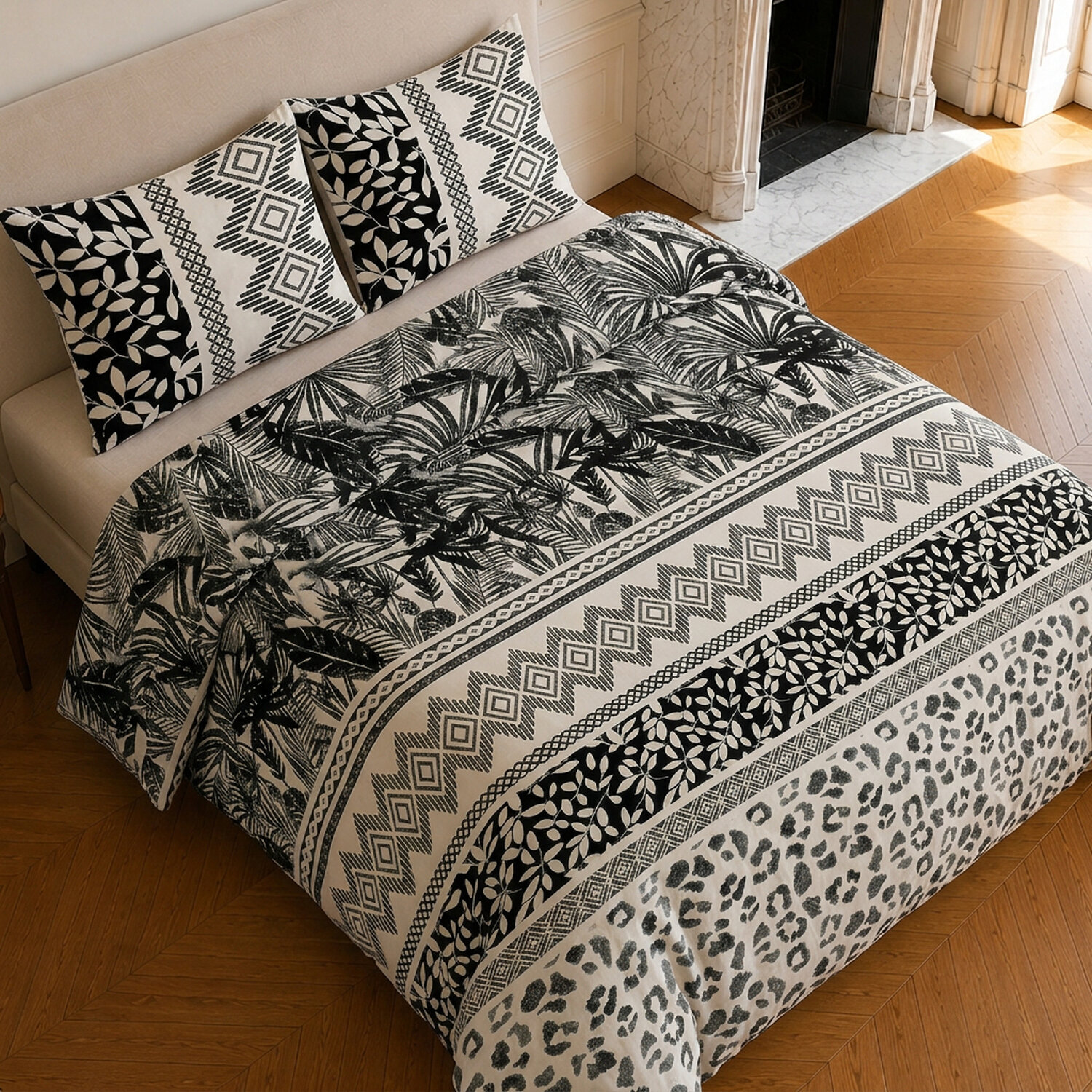 Parure housse de couette 100% microfibre motif géométrique - LAVANE
