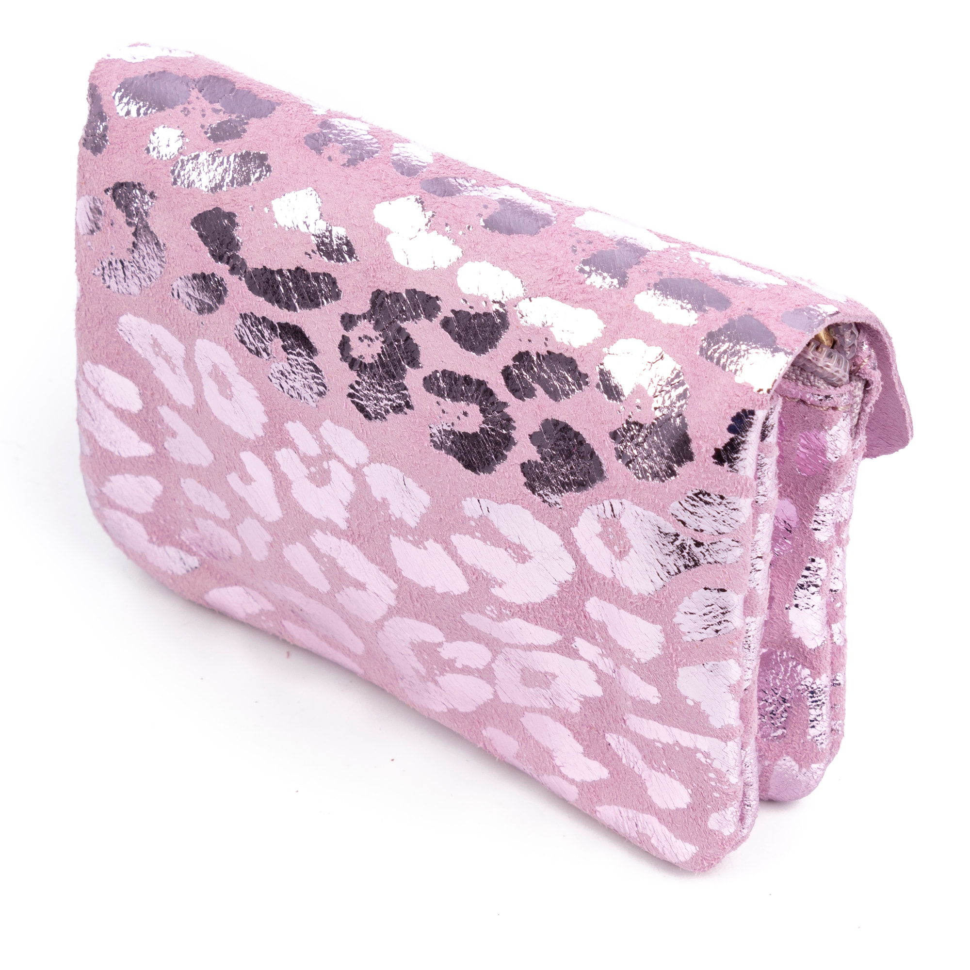 Alpignano monedero mujer. Piel auténtica Gamuza, diseño animal print leopardo, lacada brillante.