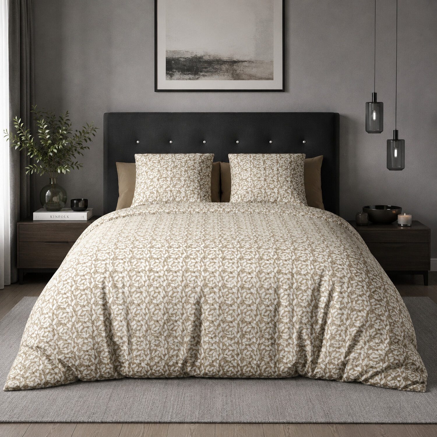 Parure de couette 3pcs avec taies oreiller 100% microfibre 60gsm - carmel
