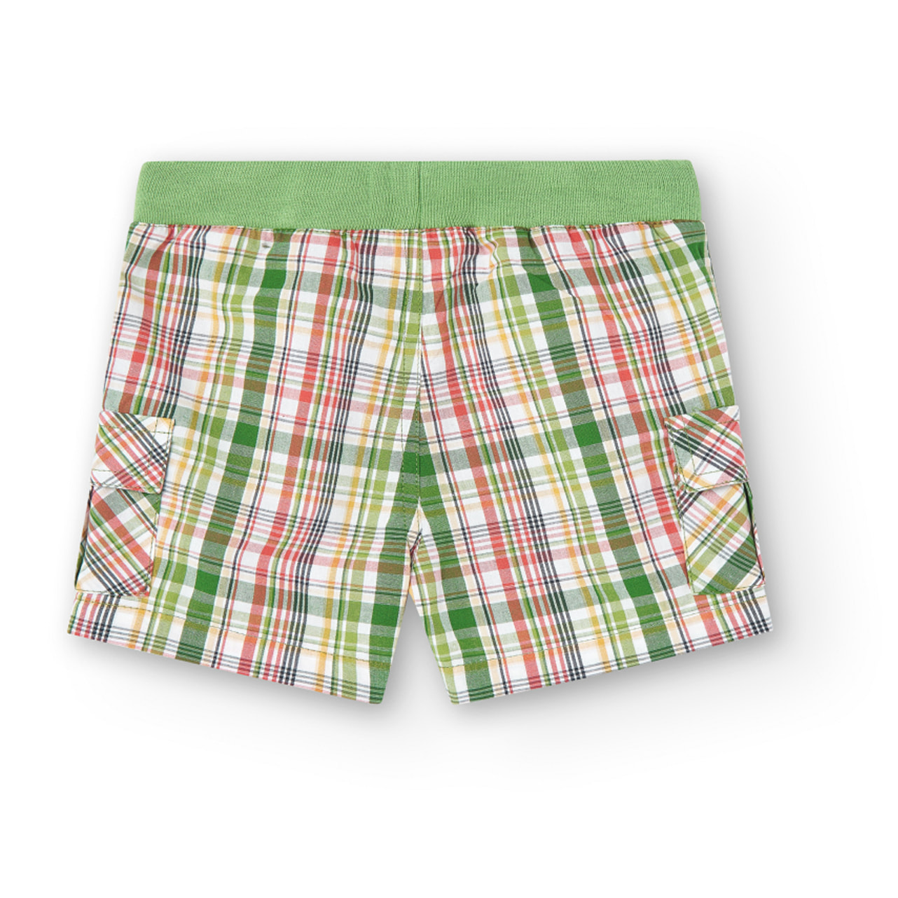 Bermudas niÃ±o, popelÃ­n, estampado de cuadros, verde