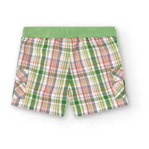 Bermudas niÃ±o, popelÃ­n, estampado de cuadros, verde