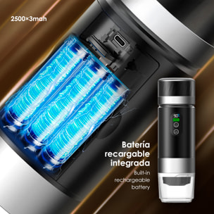 Cafetera portátil de cápsulas KF-JN-03, con dos baterías extraíbles de 7500mAh. Compatible con cápsulas y café molido.