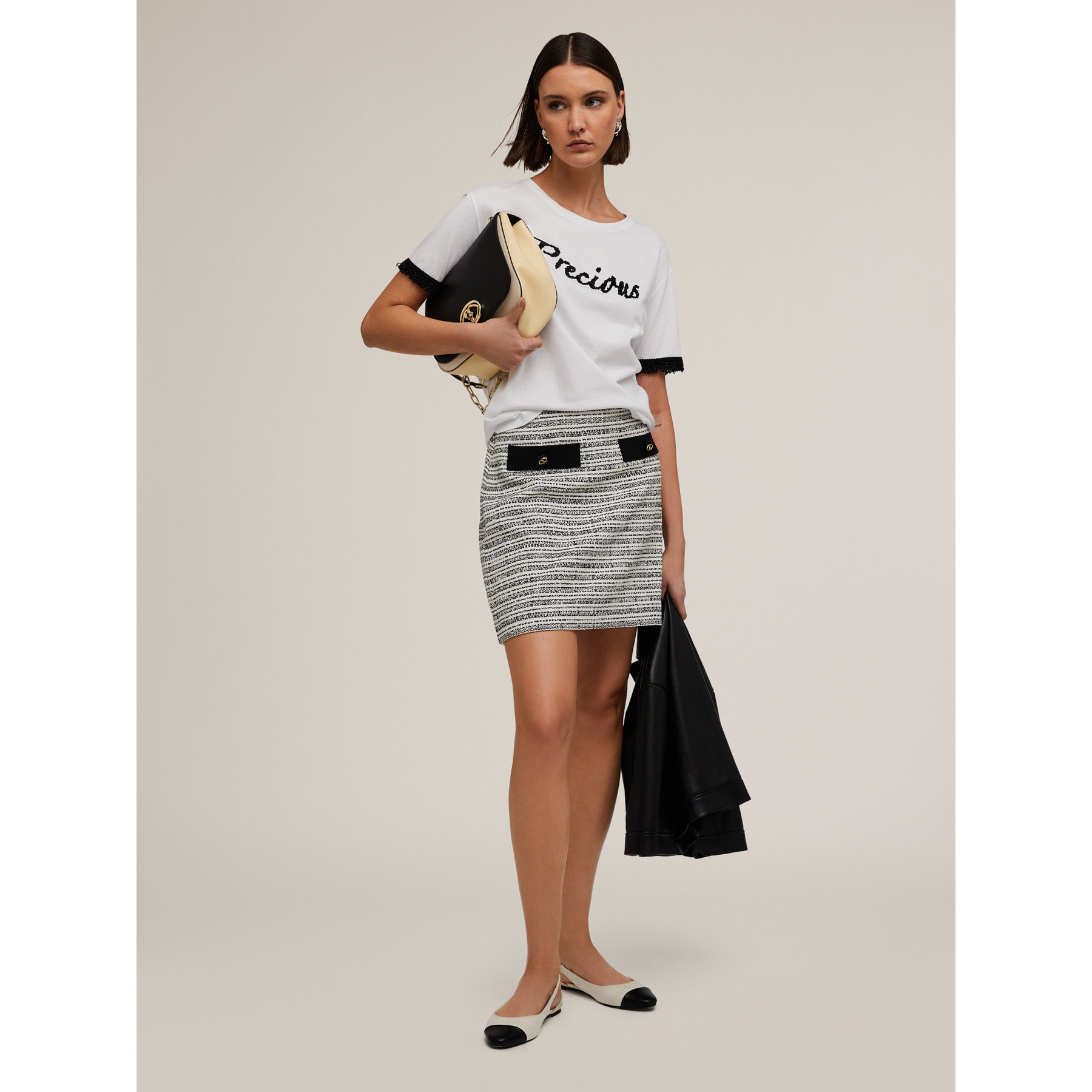 Motivi - Camiseta de algodón con texto en cuentas - Blanco