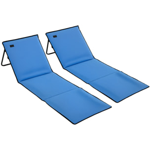 Conjunto de 2 Esterillas de Playa Plegable Esteras Acolchadas de Tela Oxford PVC 600D con Respaldo Reclinable y Bolsa de Transporte para Jardín 142x51x40 cm Azul