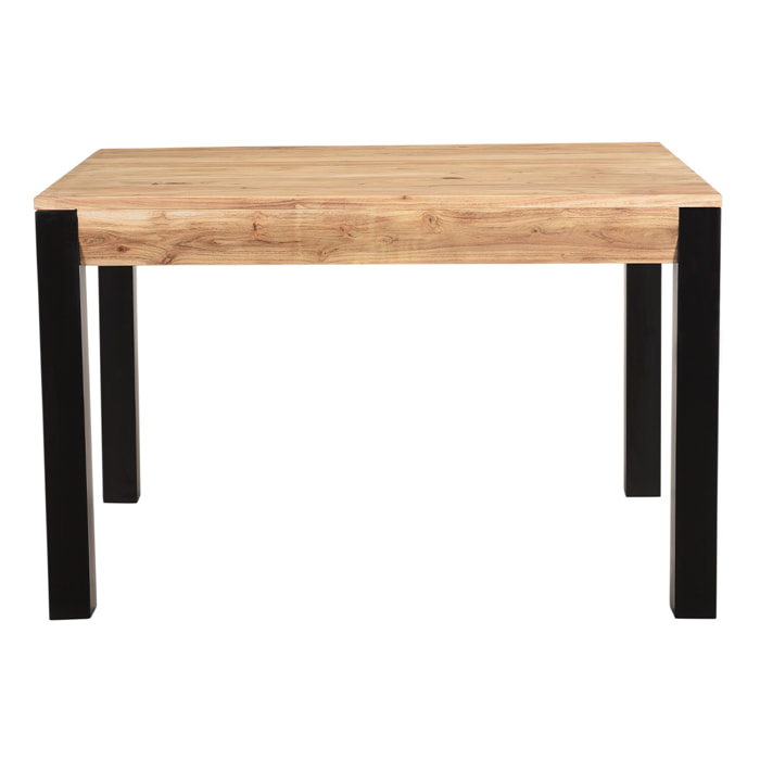 Table extensible rallonges intégrées rectangulaire en bois massif et métal noir L120-210 cm TRAP