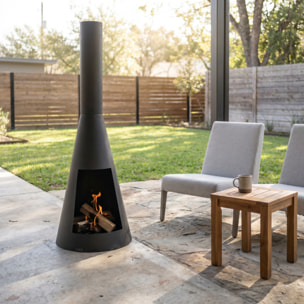 Caminetto da esterno Broome in acciaio 100 cm, braciere a legna design conico moderno, stufa outdoor resistente fino a 800°C, compatto e stabile, ideale per giardino terrazzo patio e veranda