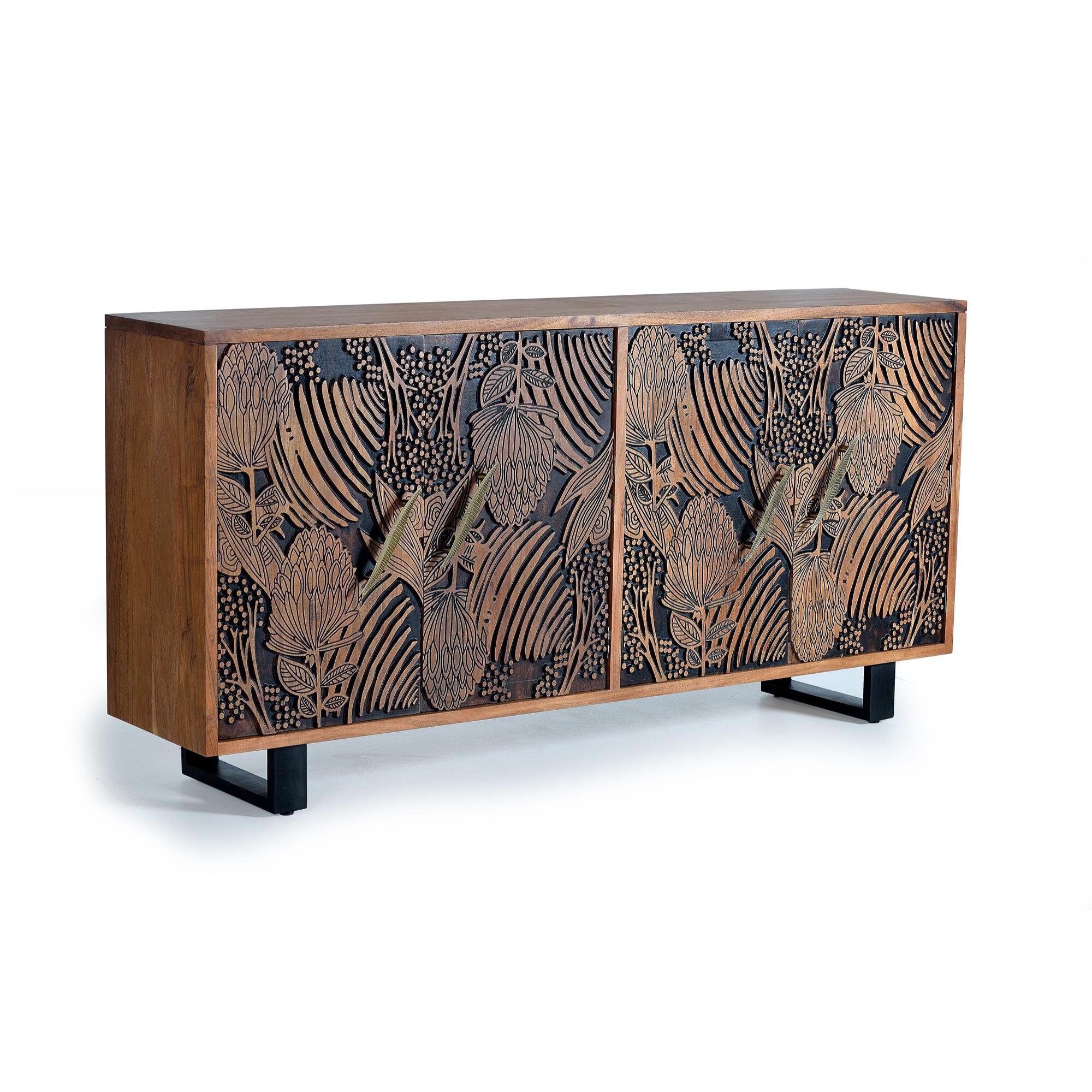 Aparador de 4 puertas - madera de acacia y metal - 190x42x94cm