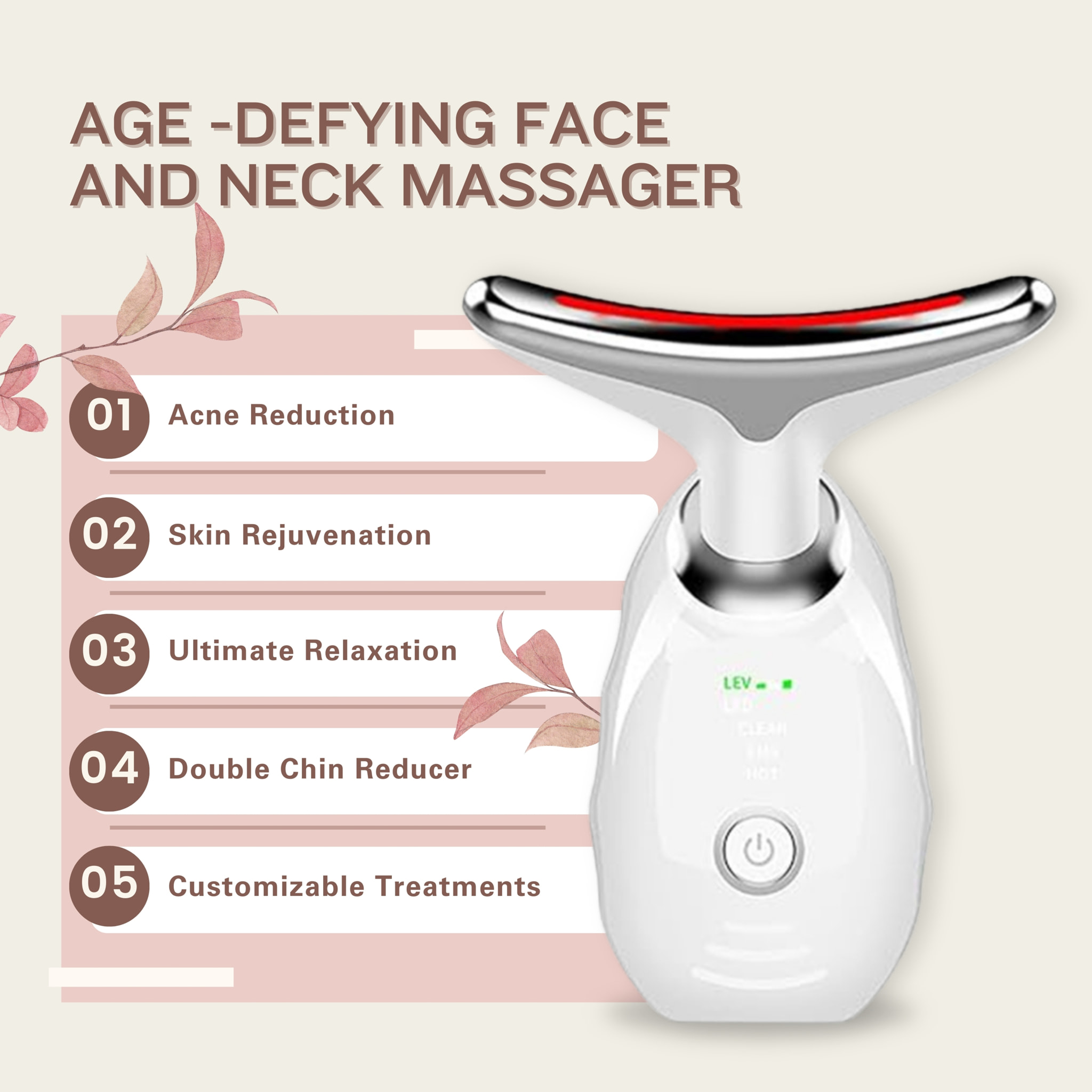 Masajeador antiedad para rostro y cuello – blanco