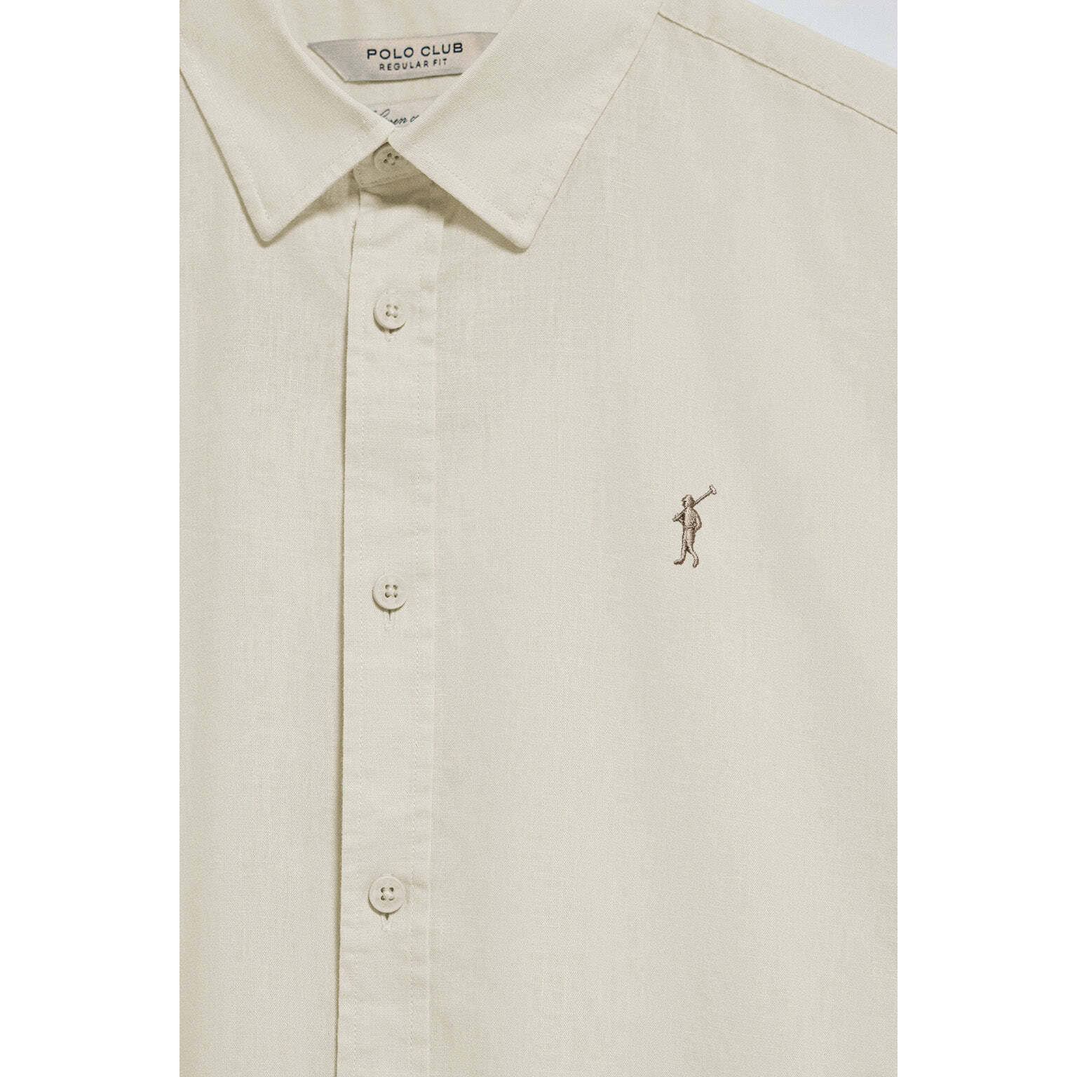 Camisa beige regular de lino y algodón con bordado Rigby Go