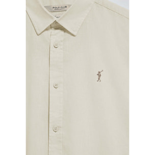 Camisa beige regular de lino y algodón con bordado Rigby Go