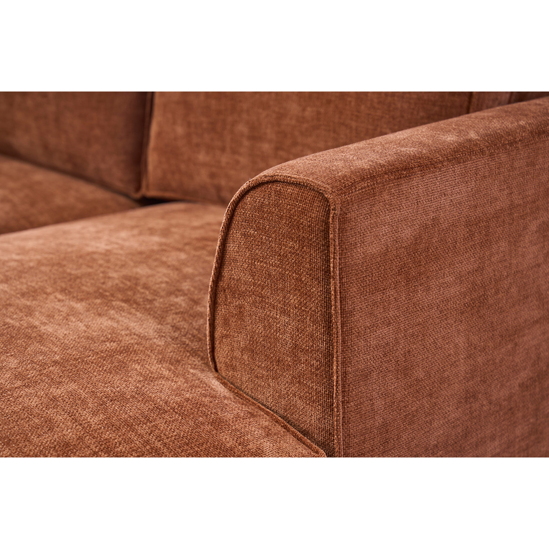Canapé d'angle droit design en tissu effet velours texturé terre brûlée 3 places GRAMMY