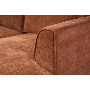 Canapé d'angle droit design en tissu effet velours texturé terre brûlée 3 places GRAMMY