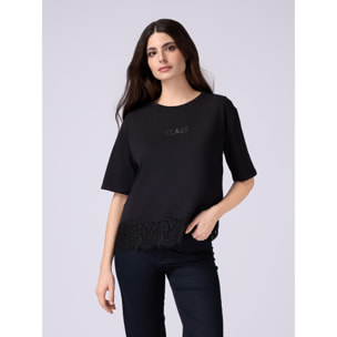 Oltre - Camiseta con aplicación de encaje y letras - Negro