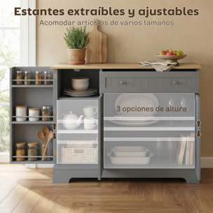 Aparador de Cocina, Armario de Cocina con 3 Estantes de Puerta, 1 Cajón, Estantes Ajustables, Aparador para Comedor, 105x40x83 cm, Gris