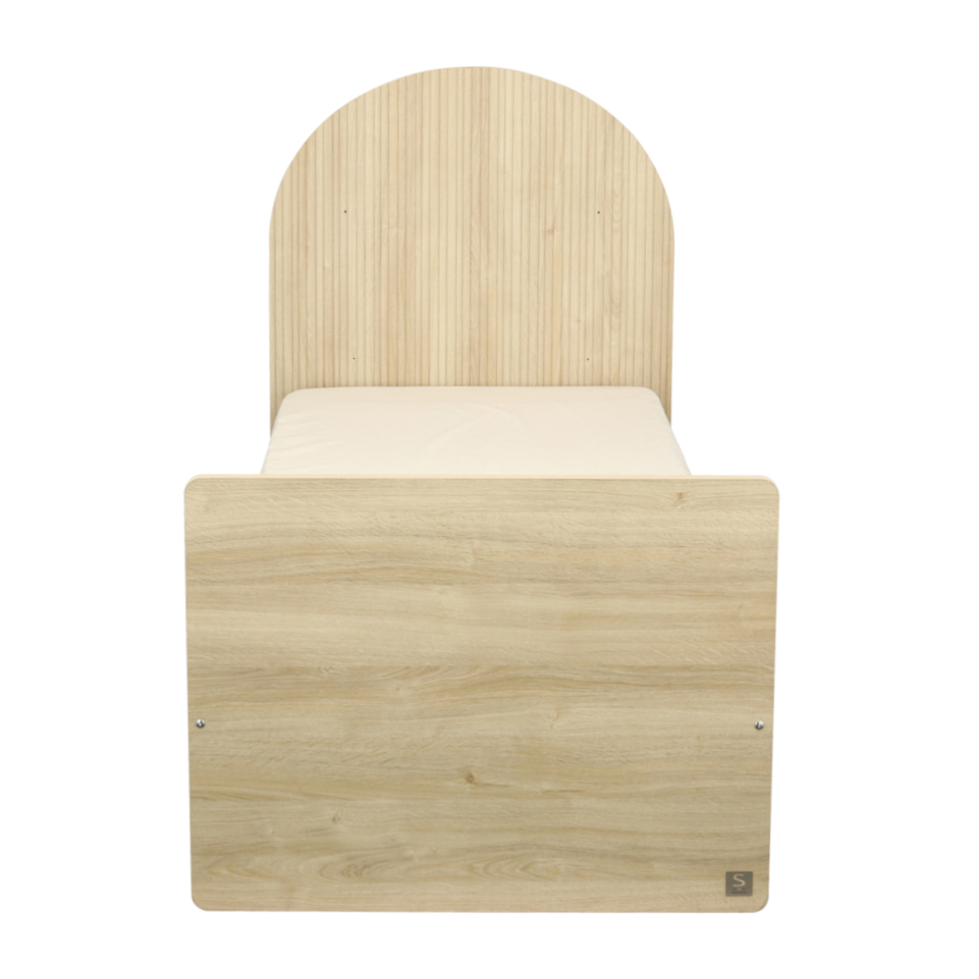 Lit junior 90x190 avec sommier et matelas - décor bois chêne sépia - tête de lit forme arche