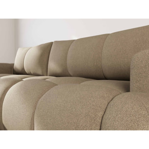 Yulin - Canapé d'angle gauche 4 places convertible avec coffre en tissu bouclette - Marron