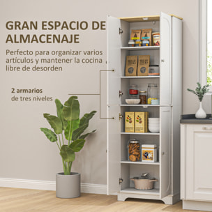 Alacena de Cocina Armario de Cocina Mueble Auxiliar de Cocina con 4 Puertas y Estantes Ajustables para Comedor Salón 60x30x183 cm Blanco