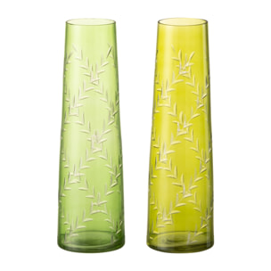 J-Line vase Feuille - verre - vert - large - 2 pièces - 24 cm de hauteur