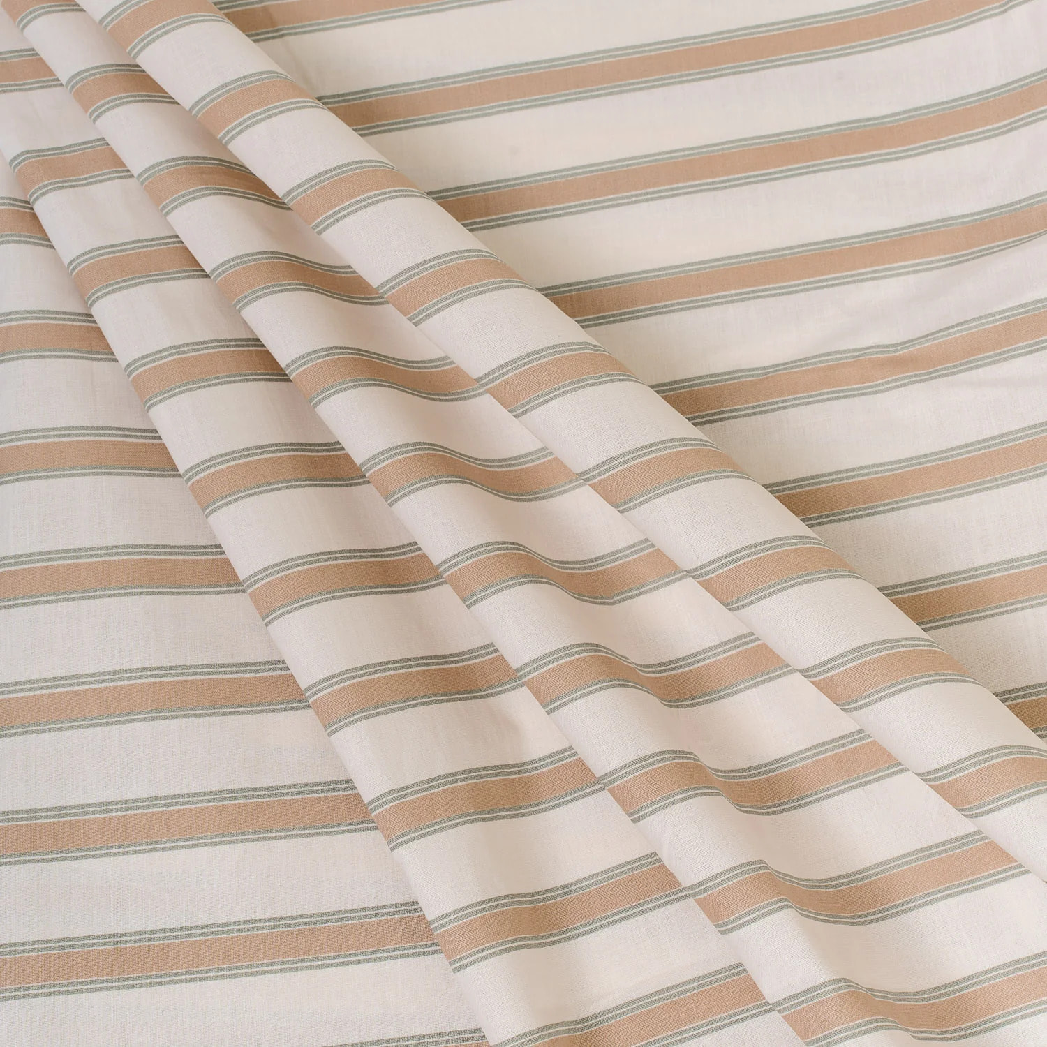 Juego de sábanas de algodón raya sit beige/verde
