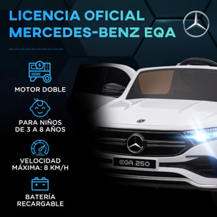 Coche Eléctrico para Niños Mercedes-Benz EQA Coche de Batería 12V con Control Remoto Música Bocina Velocidad 3-8 km/h para Niños de 3-8 Años 111,5x69x52,5 cm Blanco