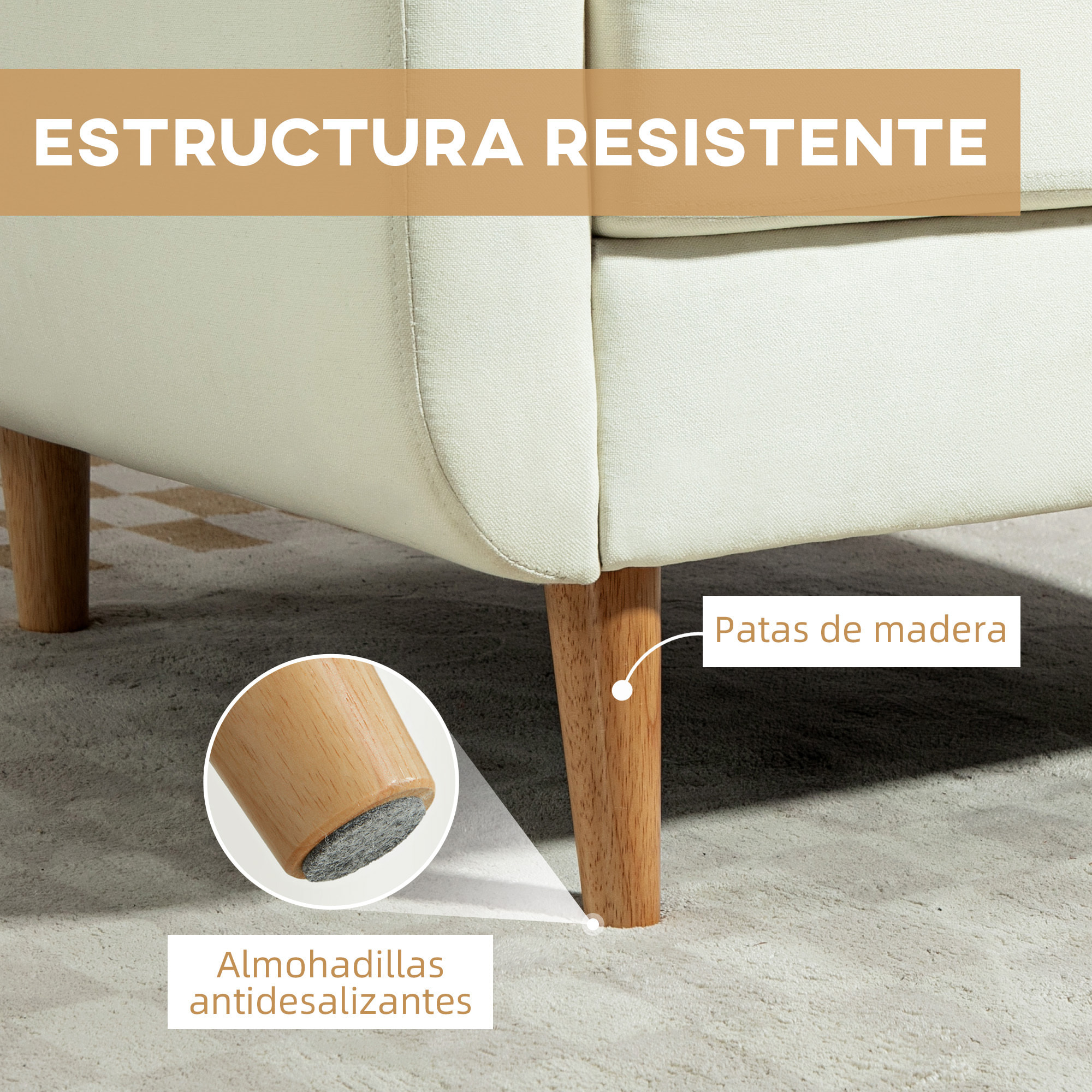 HOMCOM Sillón de Salón Moderno Butaca para Dormitorio con Reposabrazos y Patas de Madera Sofá Individual Carga 125 kg para Oficina Sala de Estar Crema