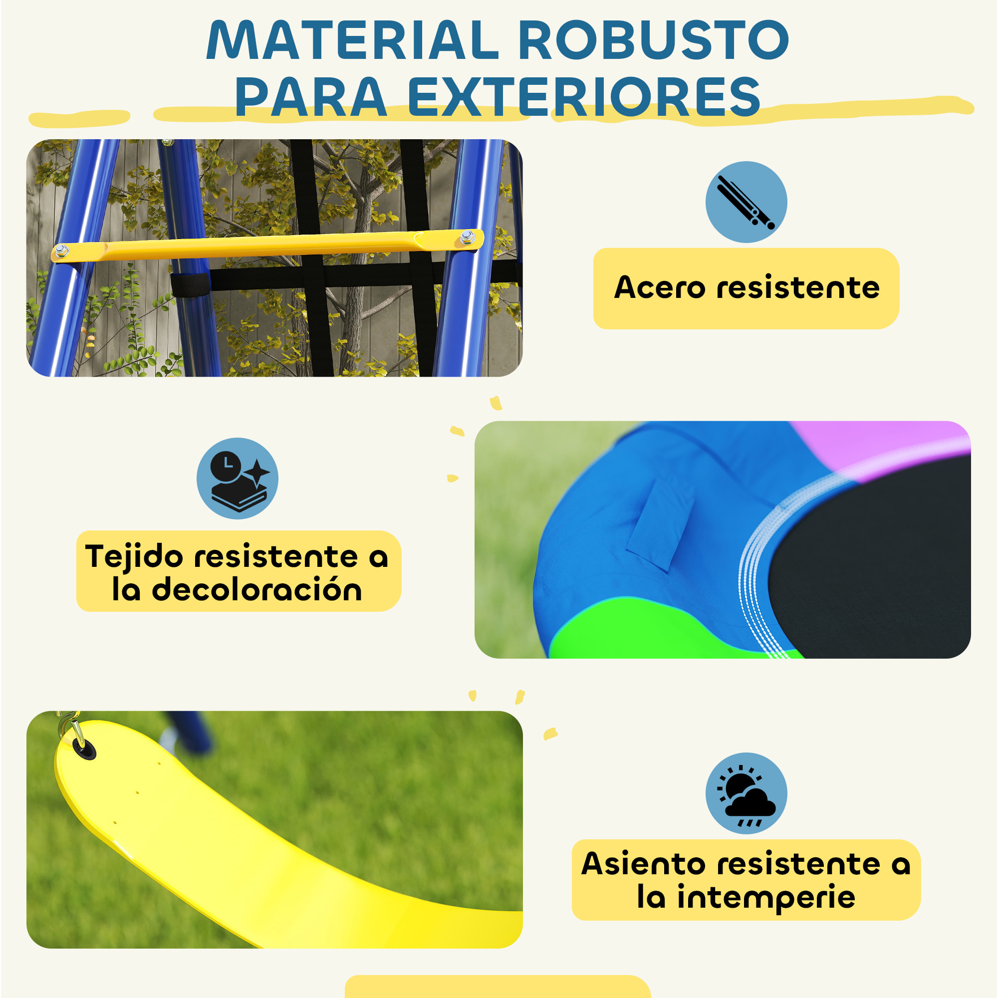 Columpios para Niños de +3 Años 6 en 1 Columpios Jardín Exterior con Columpio Nido Cuerda con Disco Red para Escalar Escalera y Aro de Baloncesto Multicolor