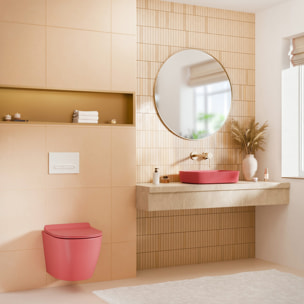 PixL WC suspendu en céramique Vortex , fixations invisibles + abattant Soft-Close, Rose mat (CEPX010RTORPPM)