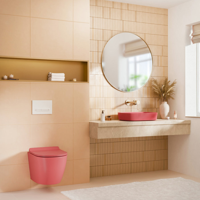 PixL WC suspendu en céramique Vortex , fixations invisibles + abattant Soft-Close, Rose mat (CEPX010RTORPPM)