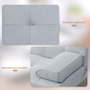 Sofá Cama 3 Plazas, Mesa Abatible con 2 Soportes para Vasos, 181x77x78 cm, Sofá Cama con Respaldo Ajustable, Apertura Clik-Clak, Reposabrazos Desmontables, Patas de Madera, Gris Claro