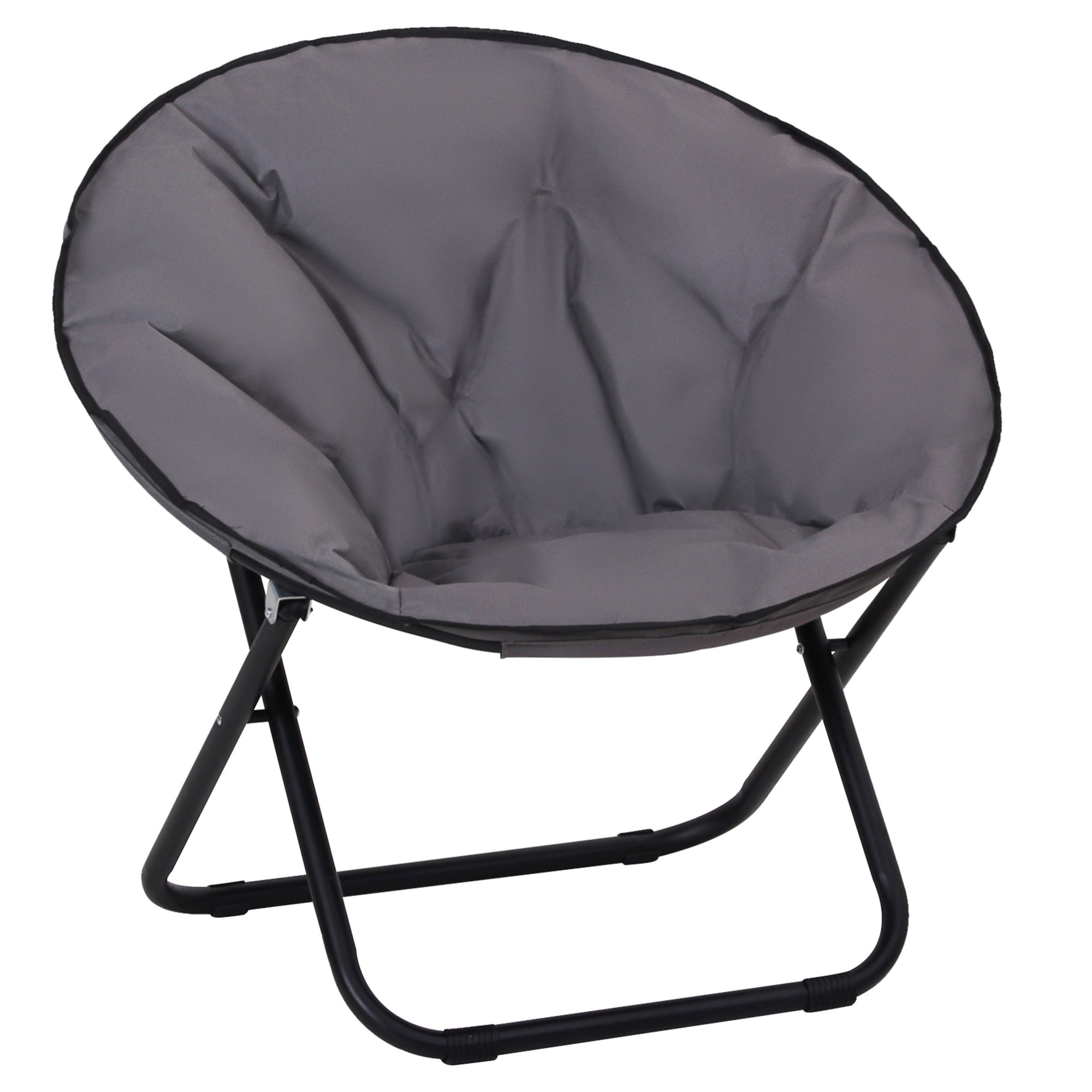 Silla de Luna Plegable Silla de Platillo con Asiento de Tela Oxford y Patas de Metal Carga 120 kg para Camping Playa Terraza Patio 80x80x75 cm Gris