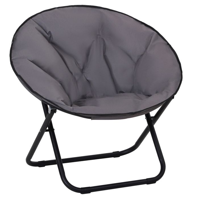 Silla de Luna Plegable Silla de Platillo con Asiento de Tela Oxford y Patas de Metal Carga 120 kg para Camping Playa Terraza Patio 80x80x75 cm Gris