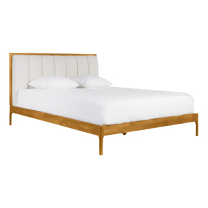 Lit 2 places 160x200 cm en bois clair et tissu gris clair RONN
