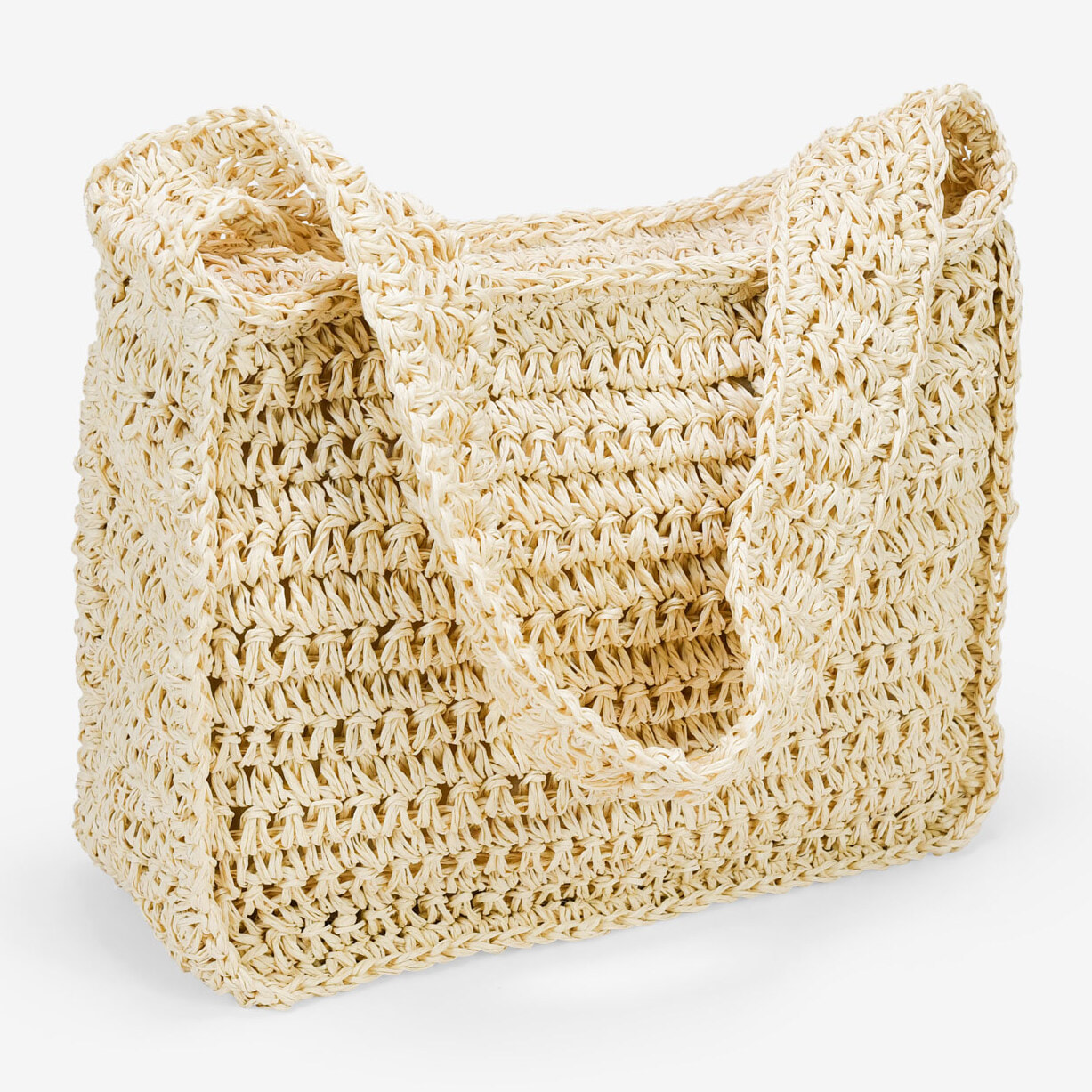 Bolso de hombro beige en rafia