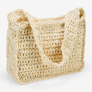 Bolso de hombro beige en rafia
