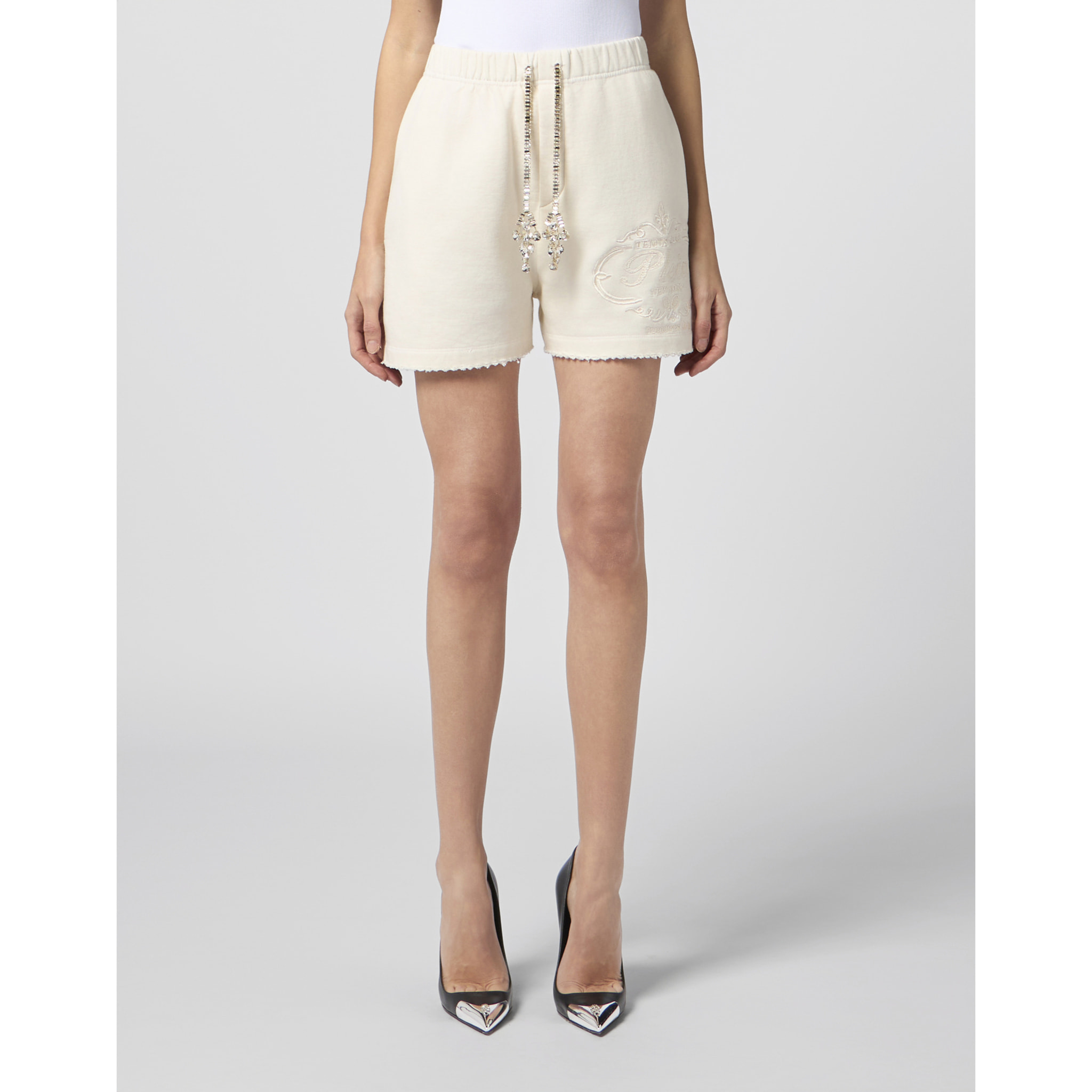 PHILIPP PLEIN Washed Fleece Shorts Tennis Club Crystals