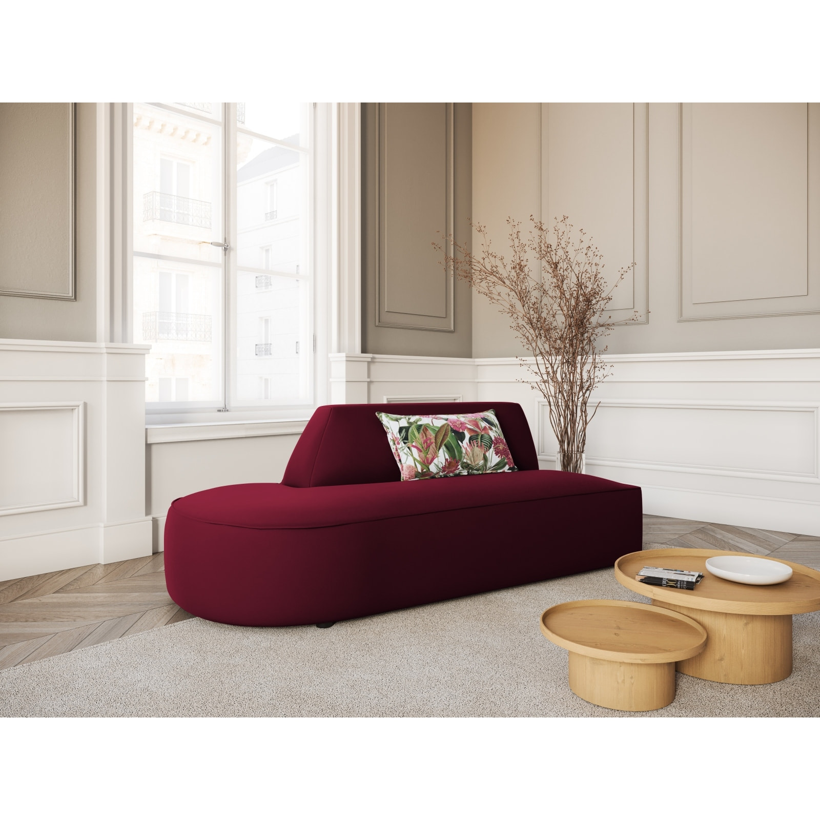 Canapé modulable gauche "Charles" 2 places en velours rouge