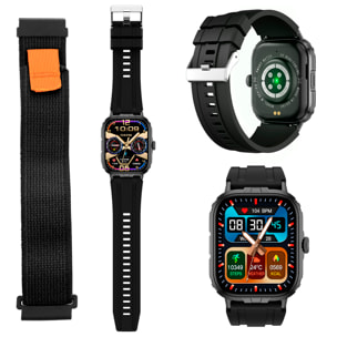 Smartwatch M106 con doppio cinturino, uno in silicone e uno in nylon. Notifiche delle App, monitoraggio della salute, modalità sportive.