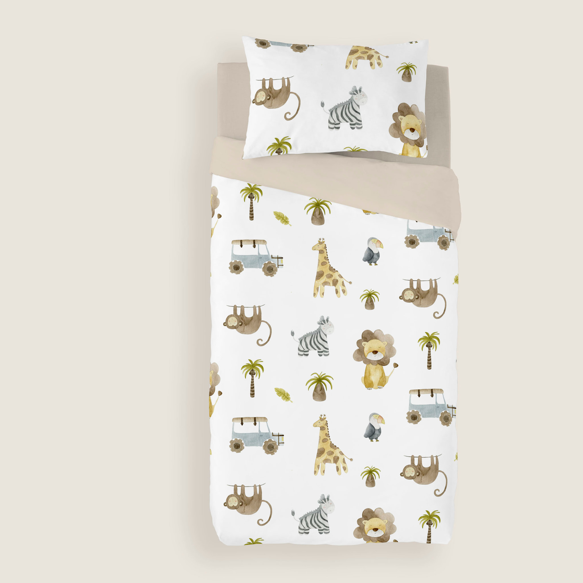 Cool Kids - Funda Nórdica Estampada - Infantil - Cierre Solapa - 100% Algodón - Incluye 1 Funda de Almohada - Serengeti