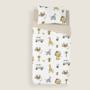 Cool Kids - Funda Nórdica Estampada - Infantil - Cierre Solapa - 100% Algodón - Incluye 1 Funda de Almohada - Serengeti