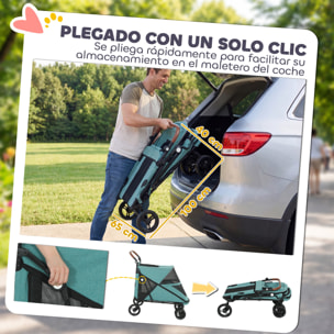 Carrito para Perros y Gatos Grande Plegable con un Botón hasta 30 kg, Cochecito para Perros Medianos y Grandes, Suspensión 4 Ruedas, Giratorio, Freno de Pie, Cojín Lavable, Turquesa