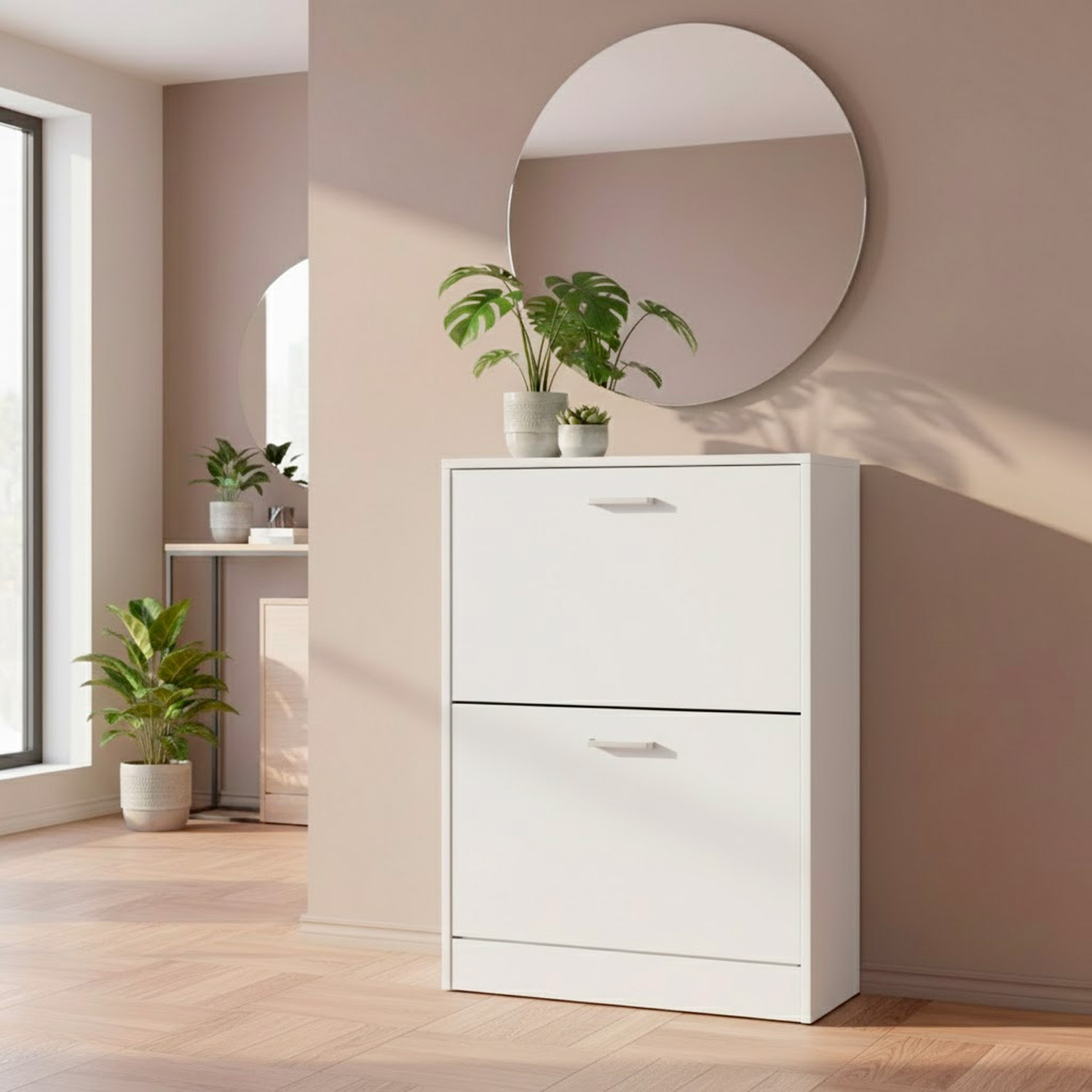 Scarpiera A 2 Ribalte Salvaspazio Con Doppia Profondità Mobile Portascarpe Per Ingresso Corridoio Contiene 12 Paia Di Scarpe 76 x 50 x 22 Cm Bianco