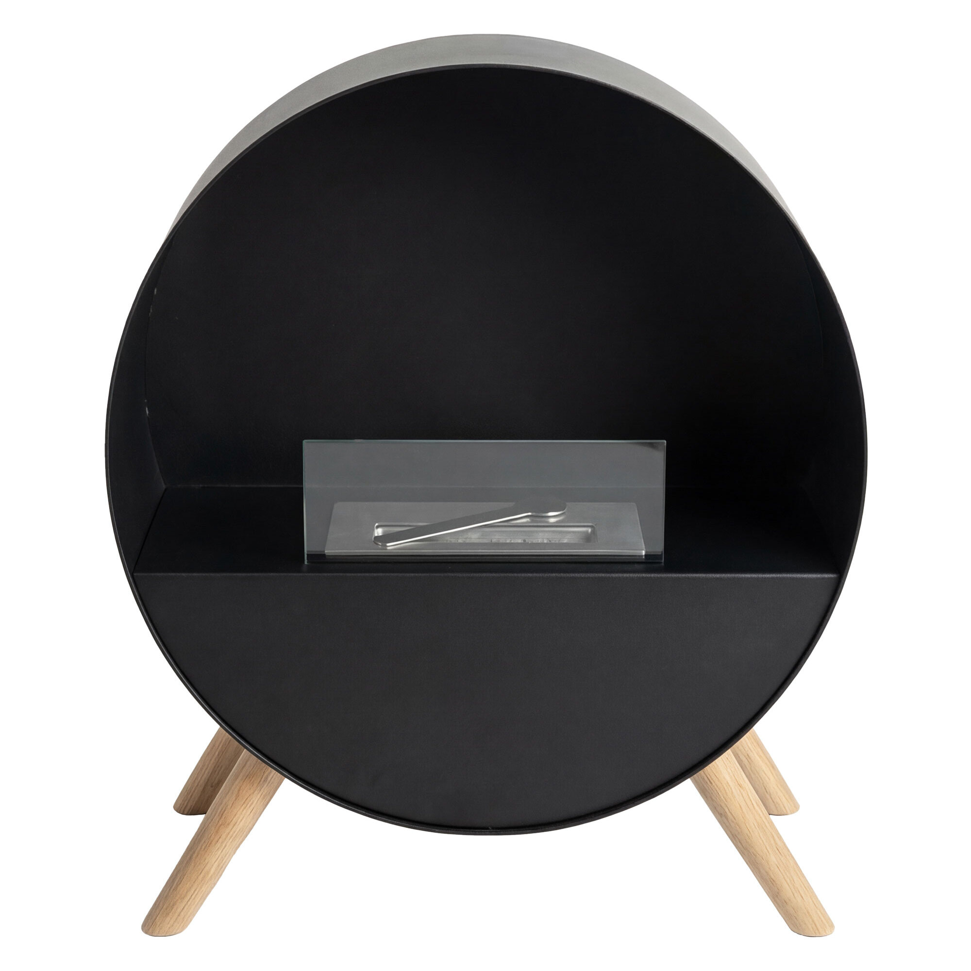 Venere - Camino a Bioetanolo da Pavimento 60x72x30 cm con Bruciatore 1 Litro e Piedi in Legno di Pino Nero