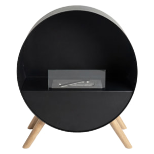 Venere - Camino a Bioetanolo da Pavimento 60x72x30 cm con Bruciatore 1 Litro e Piedi in Legno di Pino Nero