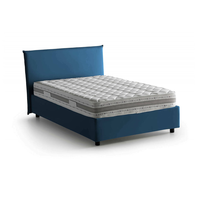 Letto piazza e mezza Asmara, Letto contenitore con rivestimento in tessuto, 100% Made in Italy, Apertura frontale, con materasso Cm 120x190 incluso, Blu