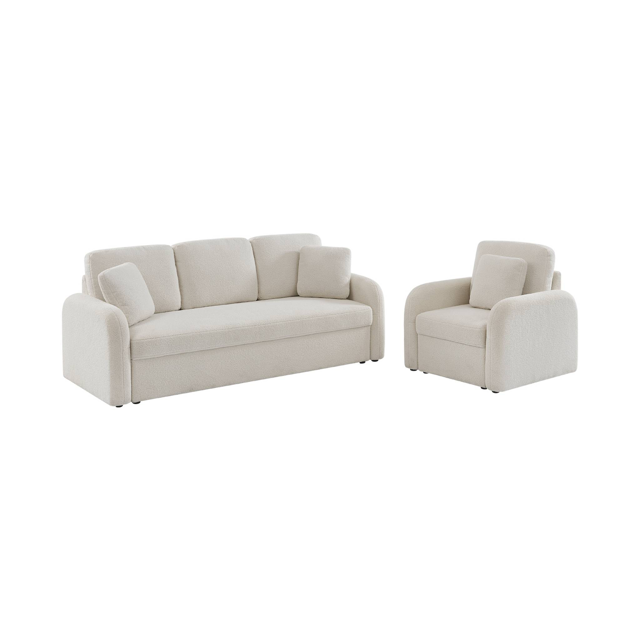 Fauteuil tissu bouclette blanche. lignes arrondies. Milano. L 90 x P 85 x H 85cm