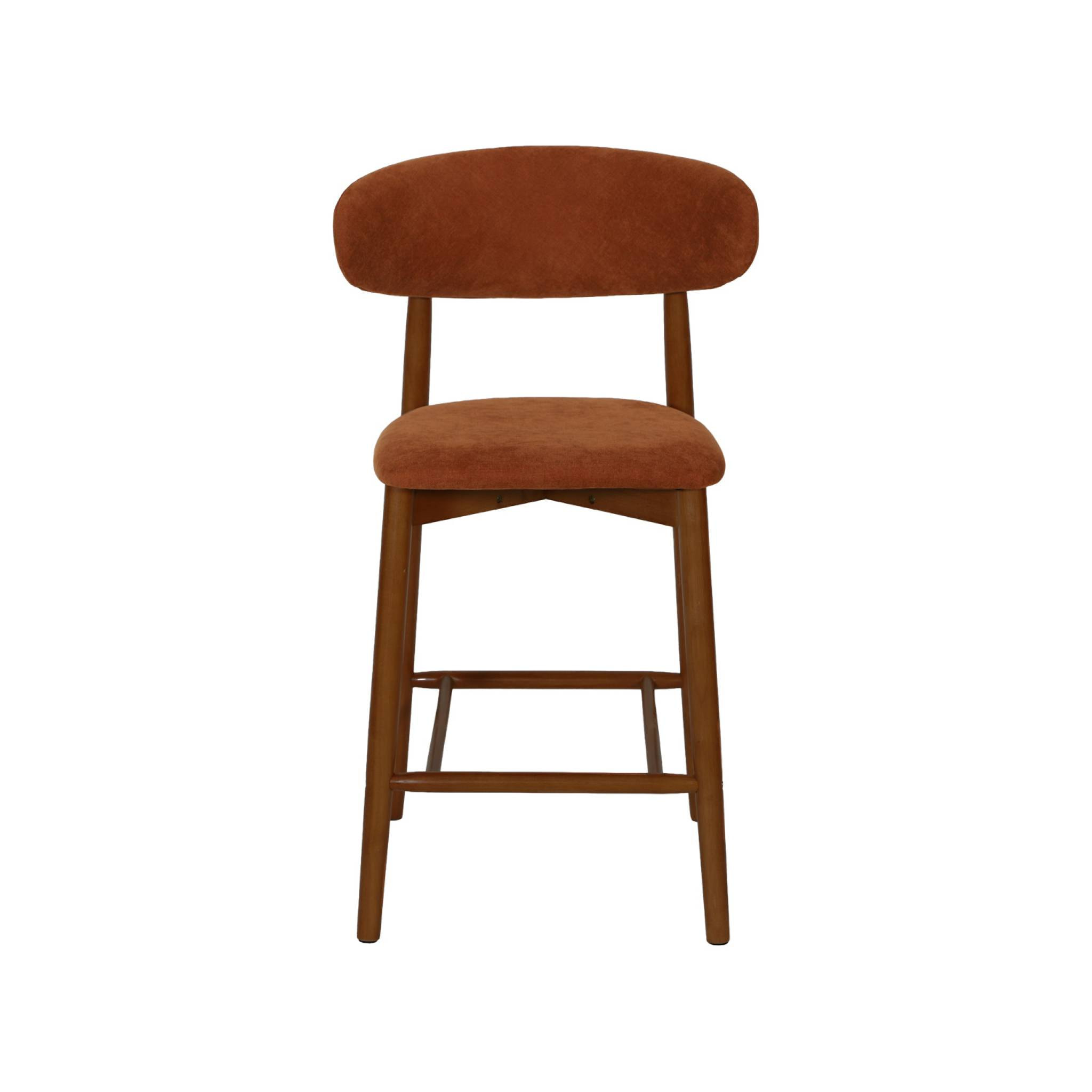 Tabouret de bar bois d'hévéa noyer et tissu chenille (lot de 2)  PAOLA