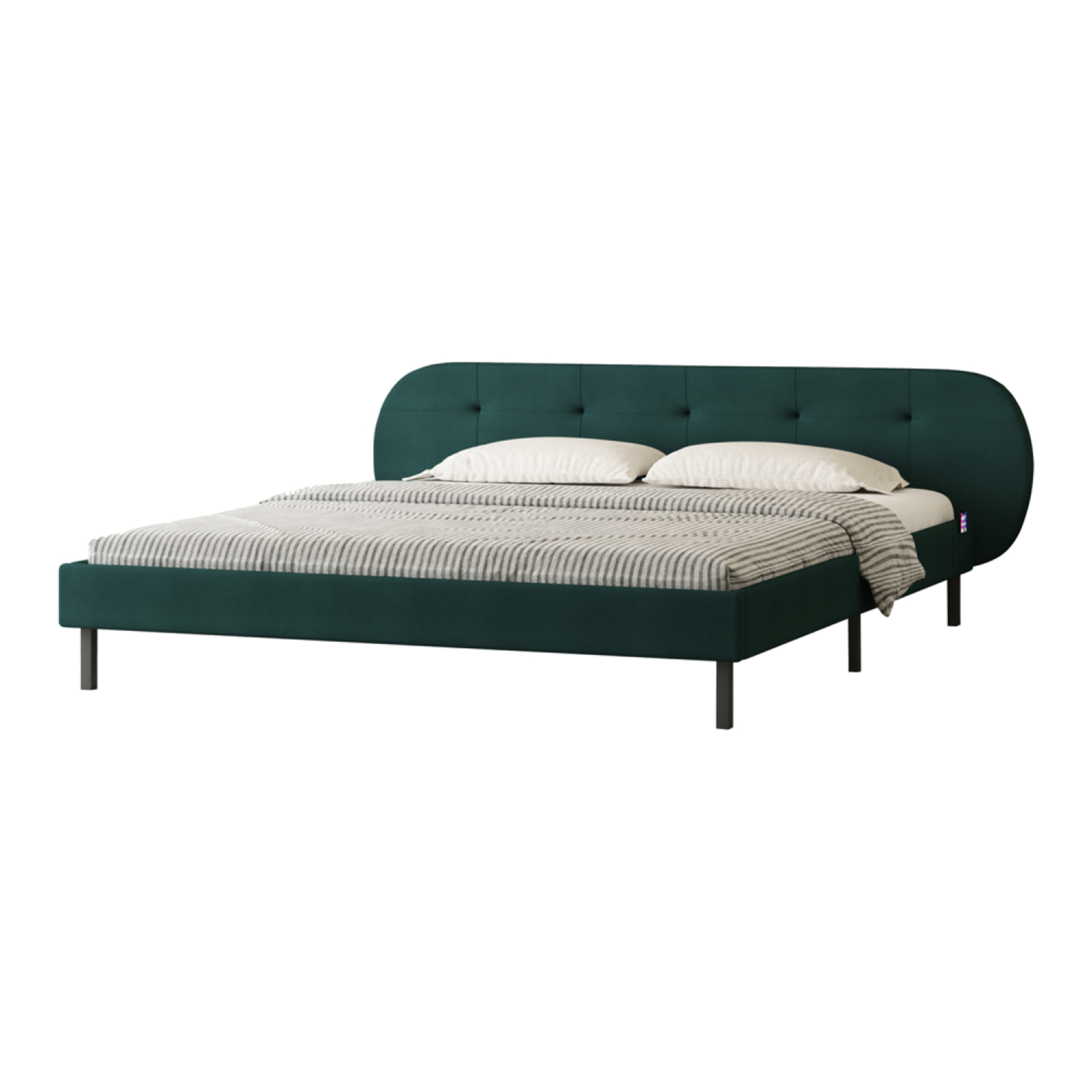 RENO Lit capitonné 140x190cm vert avec tête de lit et sommier