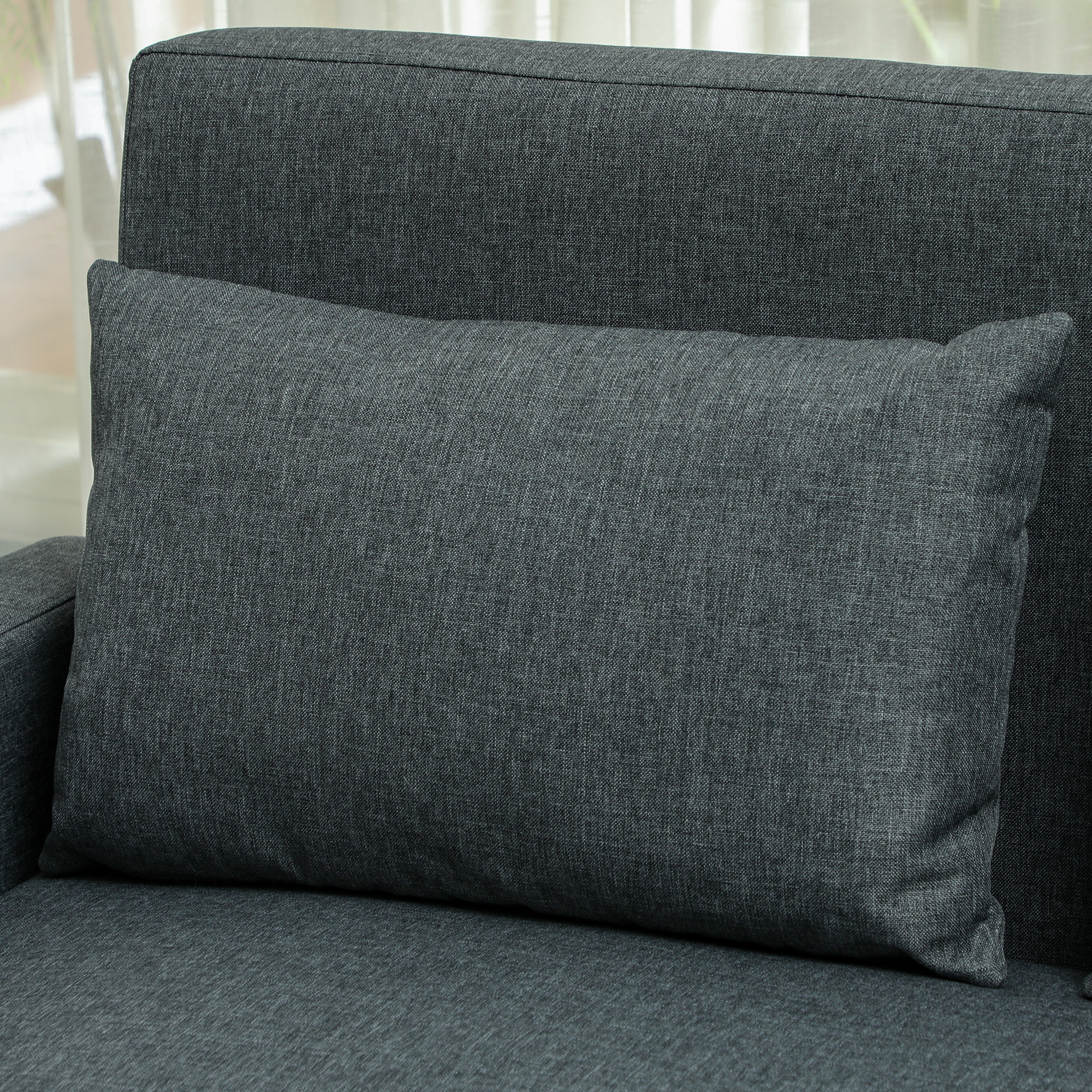 HOMCOM Sofá de 2 Plazas Tapizado en Lino Sintético con Espacio de Almacenamiento, Sofá Moderno con 2 Almohadas, Bolsillo y Patas de Madera, Carga 240 kg para Dormitorio, Salón 135x71x84 cm Gris Oscuro