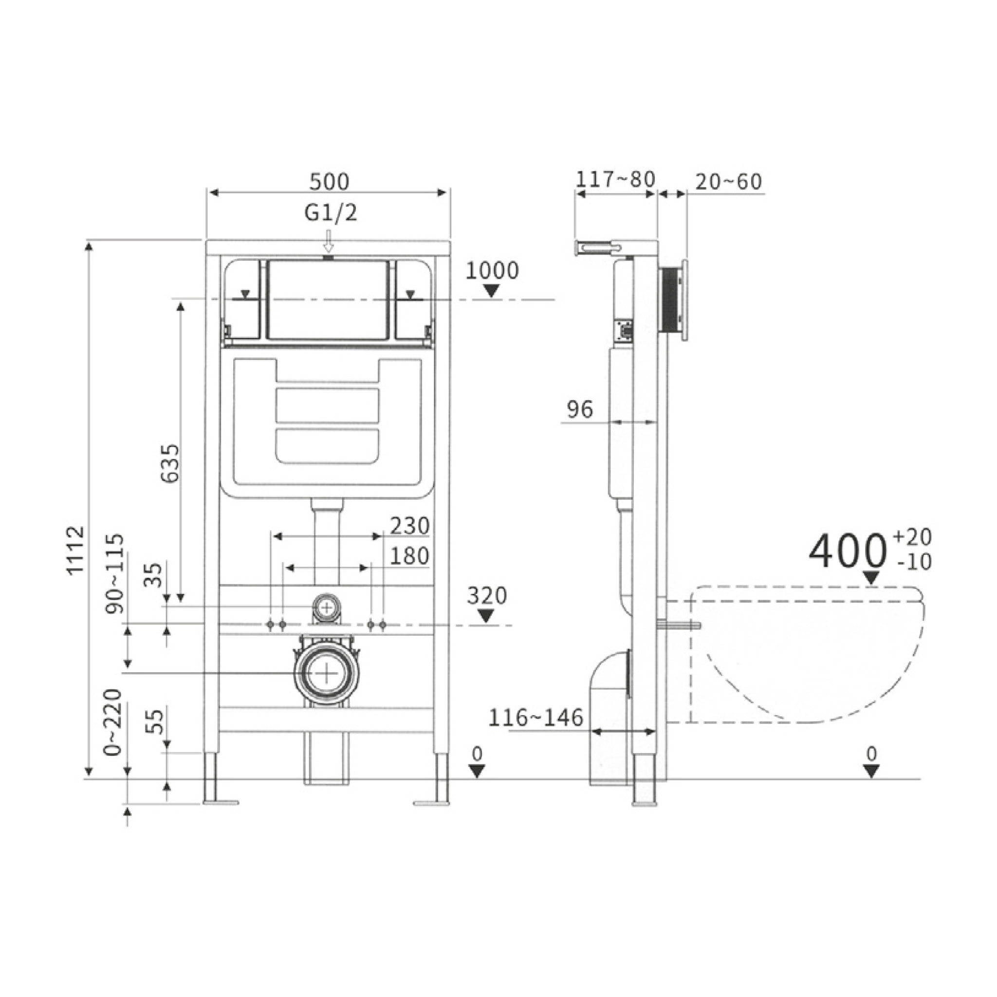 Pack Wc Suspendu + Châssis + Boîtier de Support Nature | Toilette Blanc Mat | Bouton Noir | Réservoir Encastré | Couvercle Amorti | Alday
