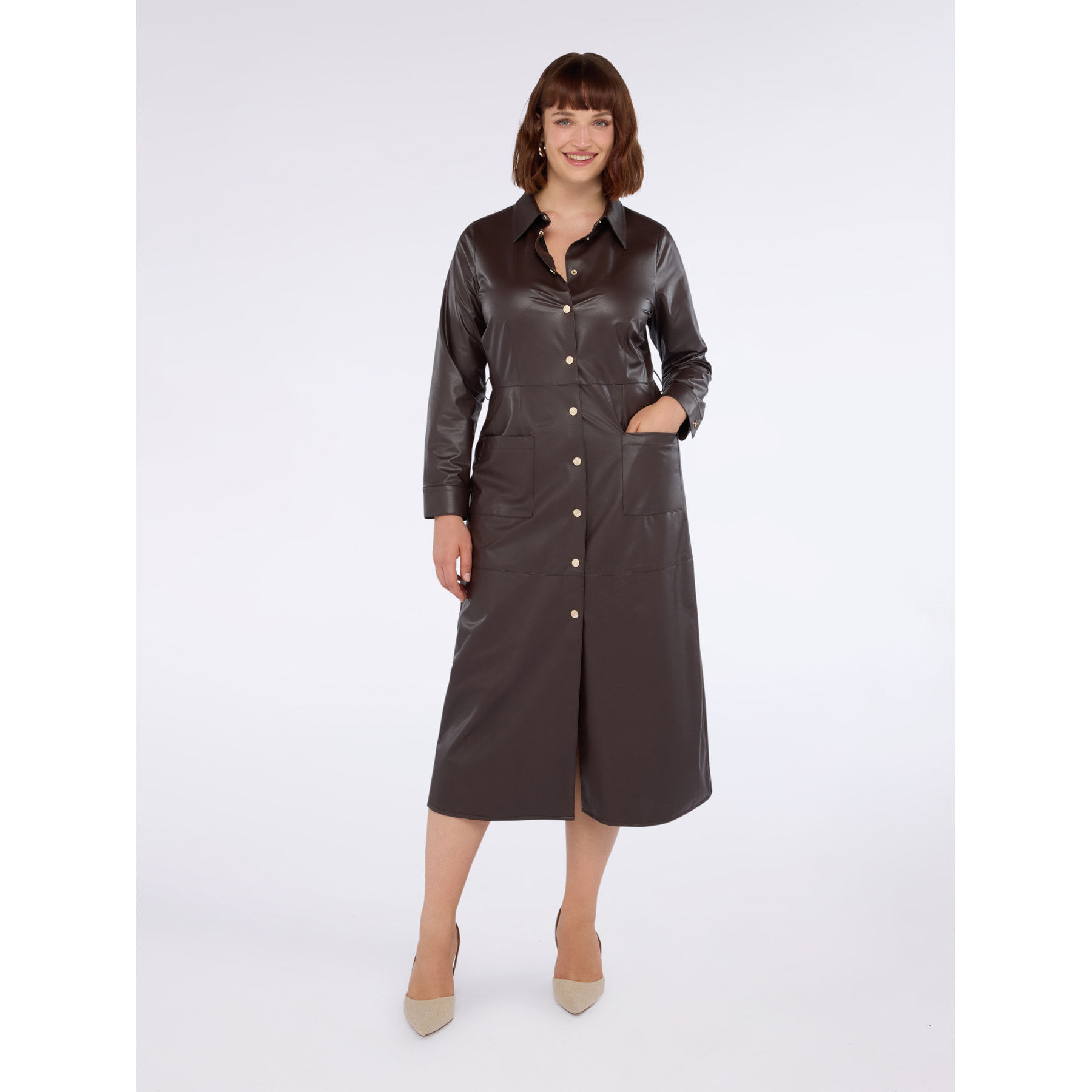 Fiorella Rubino - Vestito chemisier lungo con cintura - Marrone